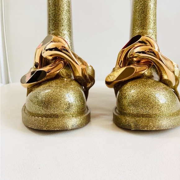 J.W. Anderson Gold Glitter Chain Rubber Rain Booties SZ 6.5 /36.5 - Picture 10 of 10